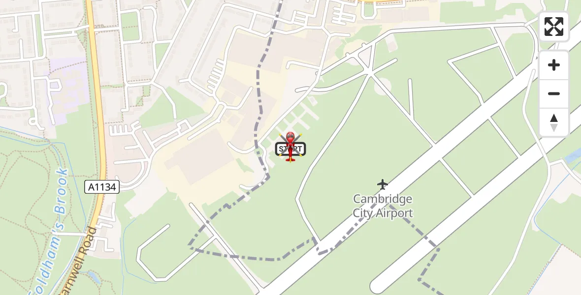 Flight route Air Ambulance Helicopter Cambridge City Airport - Cambridge City Airport, 04 August 2026, 23:04