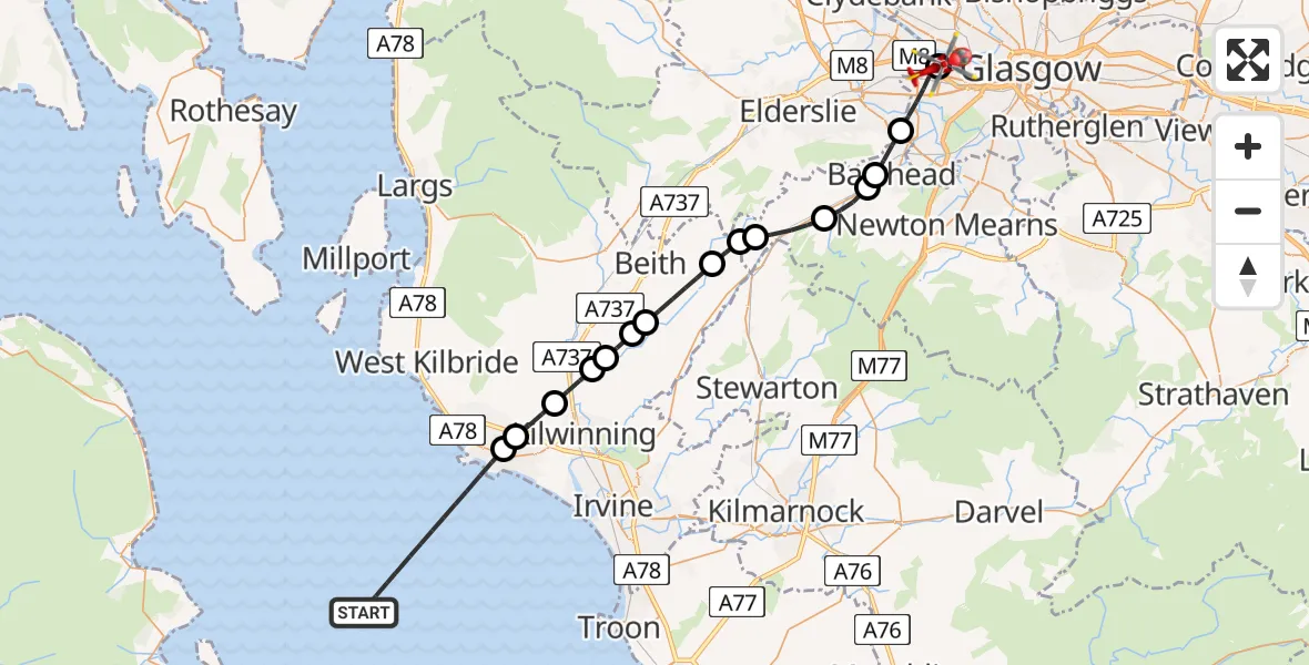 Flight route Air Ambulance Helicopter Inner Seas - Queen Elizabeth Hospital, 04 August 2026, 23:37
