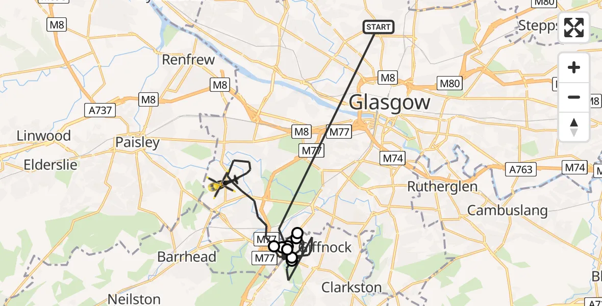 Flight route Police Helicopter Glasgow - Glasgow, 04 August 2026, 23:39
