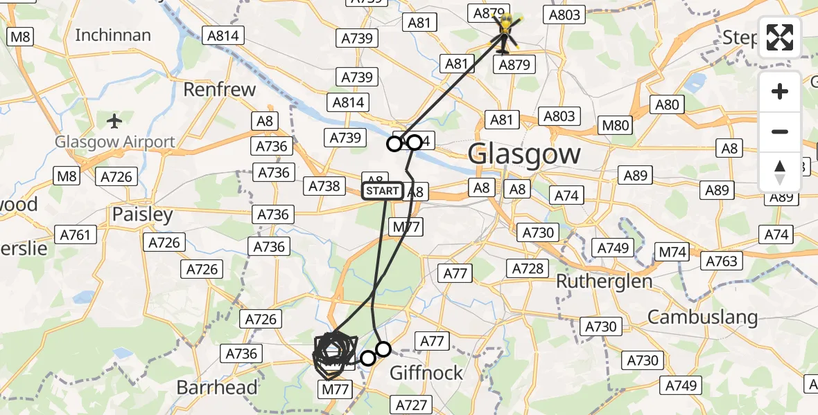 Flight route Police Helicopter Glasgow - Glasgow, 05 August 2026, 00:06