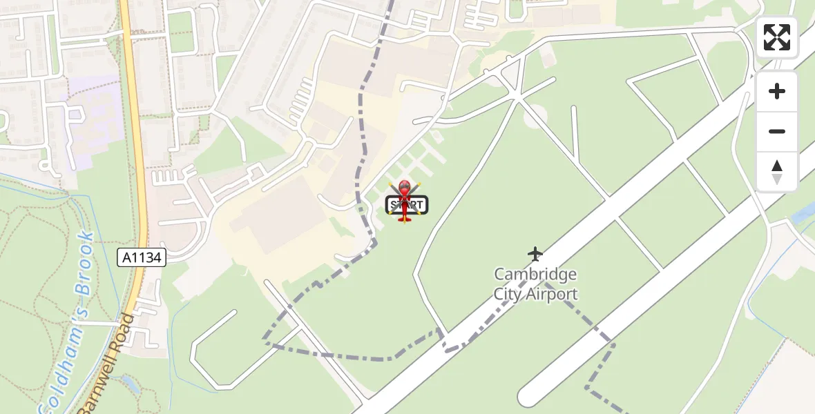 Flight route Air Ambulance Helicopter Cambridge City Airport - Cambridge City Airport, 05 August 2026, 00:12