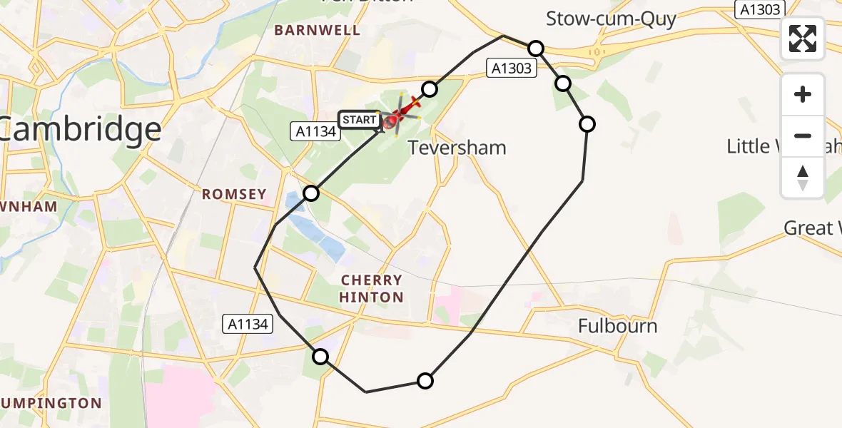 Flight route Air Ambulance Helicopter Cambridge City Airport - Cambridge City Airport, 05 August 2026, 06:17