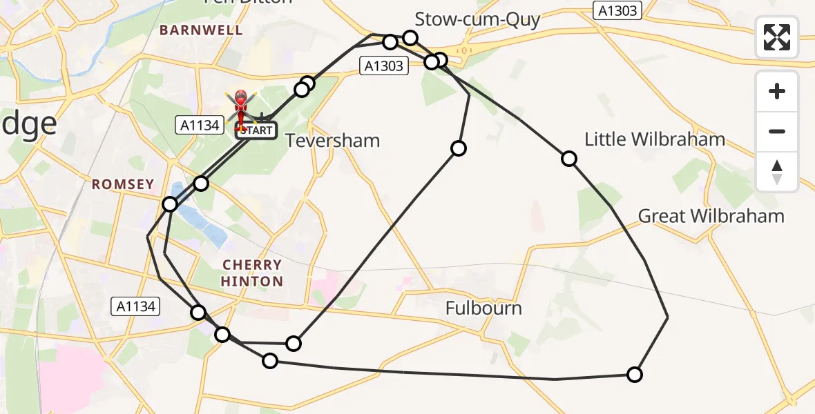 Flight route Air Ambulance Helicopter Cambridge City Airport - Cambridge City Airport, 05 August 2026, 06:33