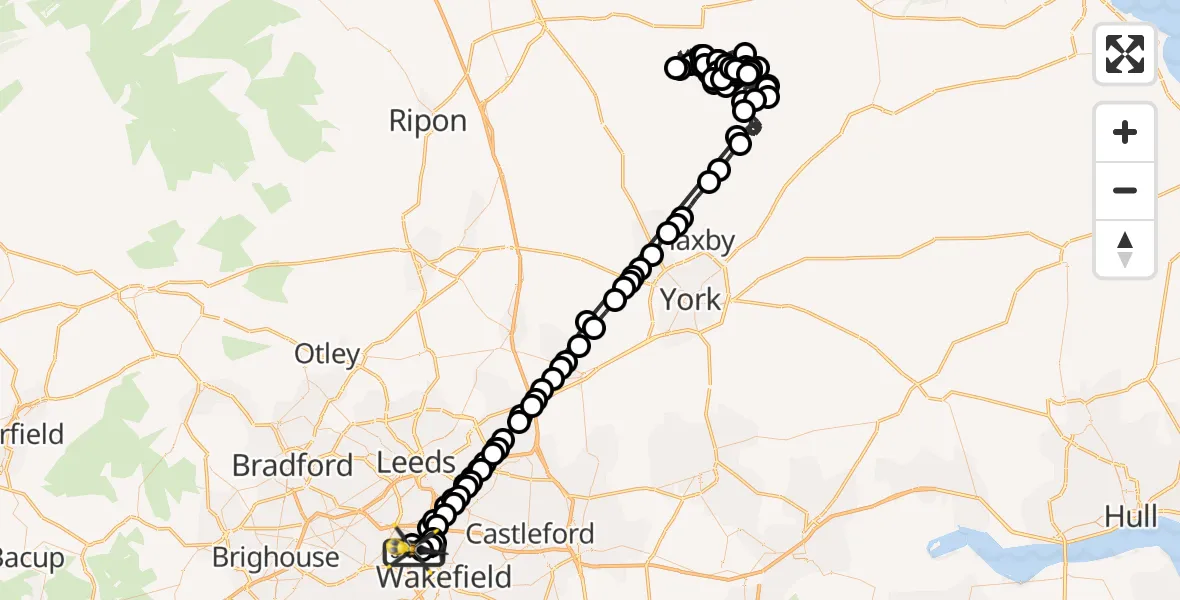 Flight route Police Helicopter East Ardsley - East Ardsley, 05 August 2026, 07:11