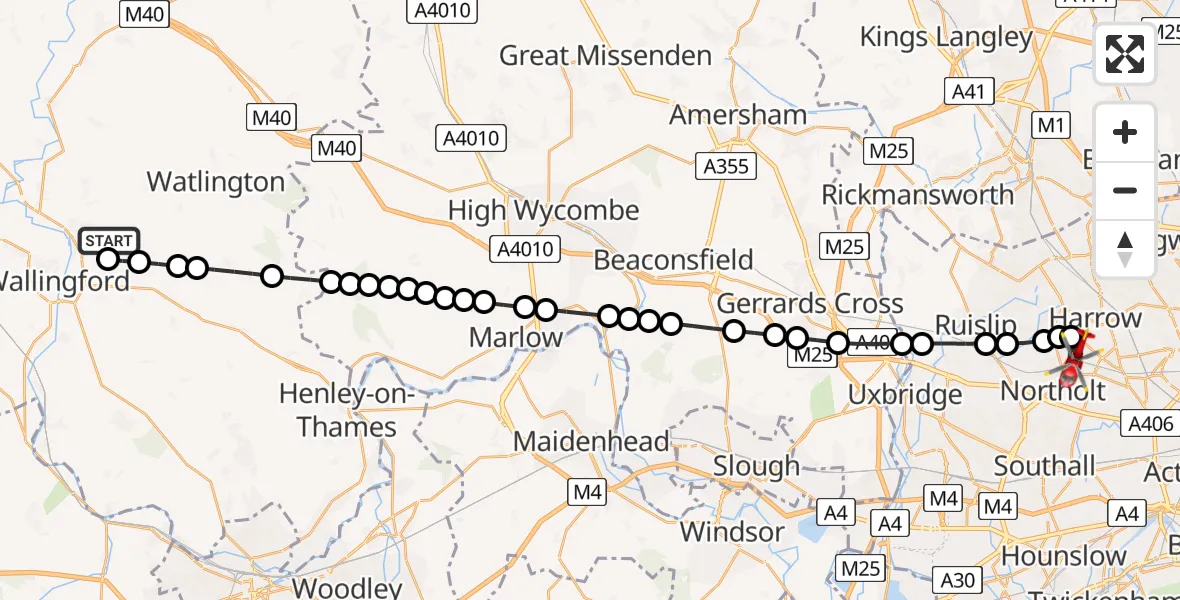 Flight route Air Ambulance Helicopter RAF Benson - Sudbury Hill, 05 August 2026, 07:26