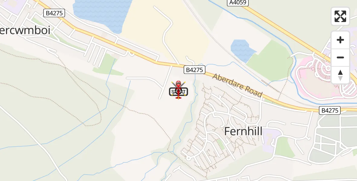 Flight route Air Ambulance Helicopter Fernhill - Cefnpennar, 05 August 2026, 07:41
