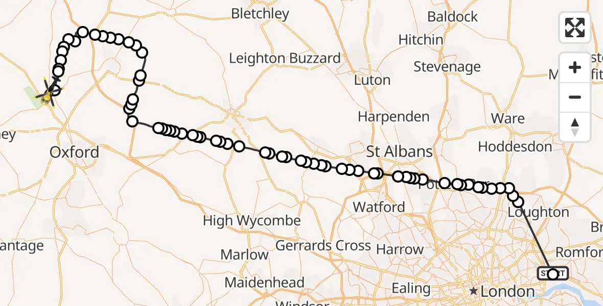 Flight route Police Helicopter Thames View - Woodstock, 05 August 2026, 08:17