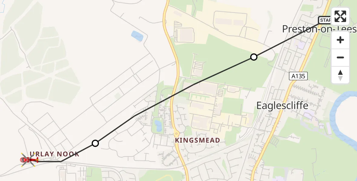 Flight route Air Ambulance Helicopter Preston-on-Tees - Egglescliffe, 05 August 2026, 08:41