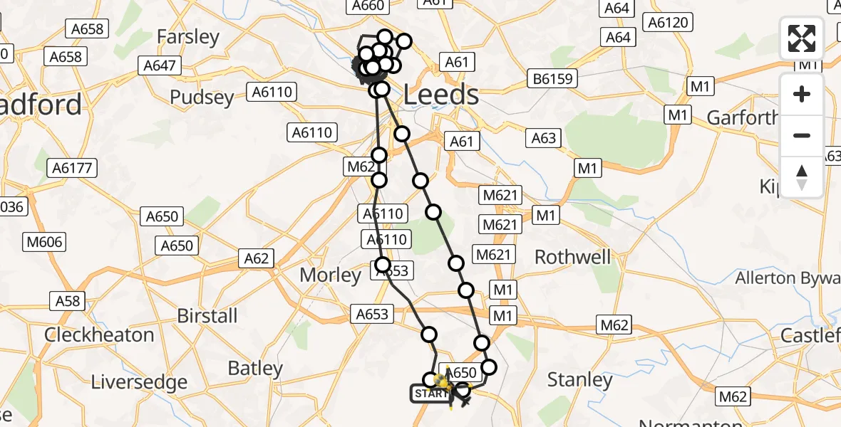 Flight route Police Helicopter East Ardsley - East Ardsley, 05 August 2026, 09:16