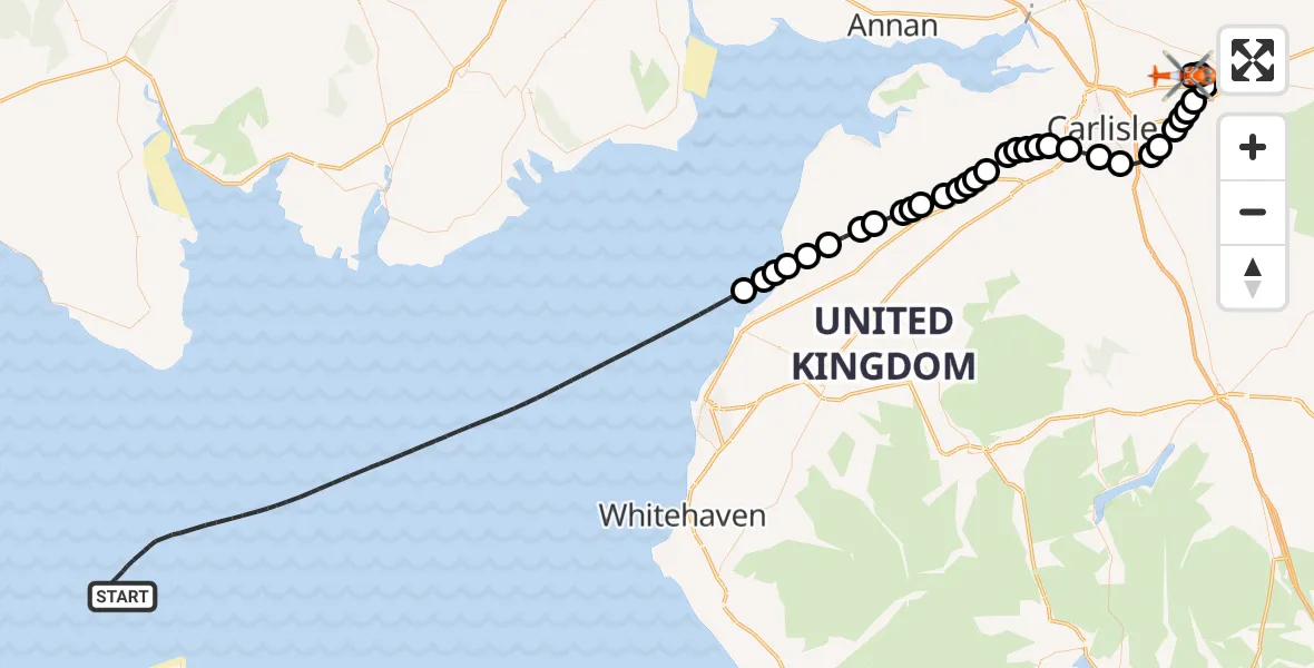 Flight route Coastguard Helicopter Irish Sea - Carlisle Lake District Airport, 05 August 2026, 10:09