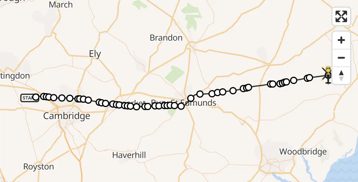 Flight route Police Helicopter Elsworth - East Suffolk, 05 August 2026, 10:11