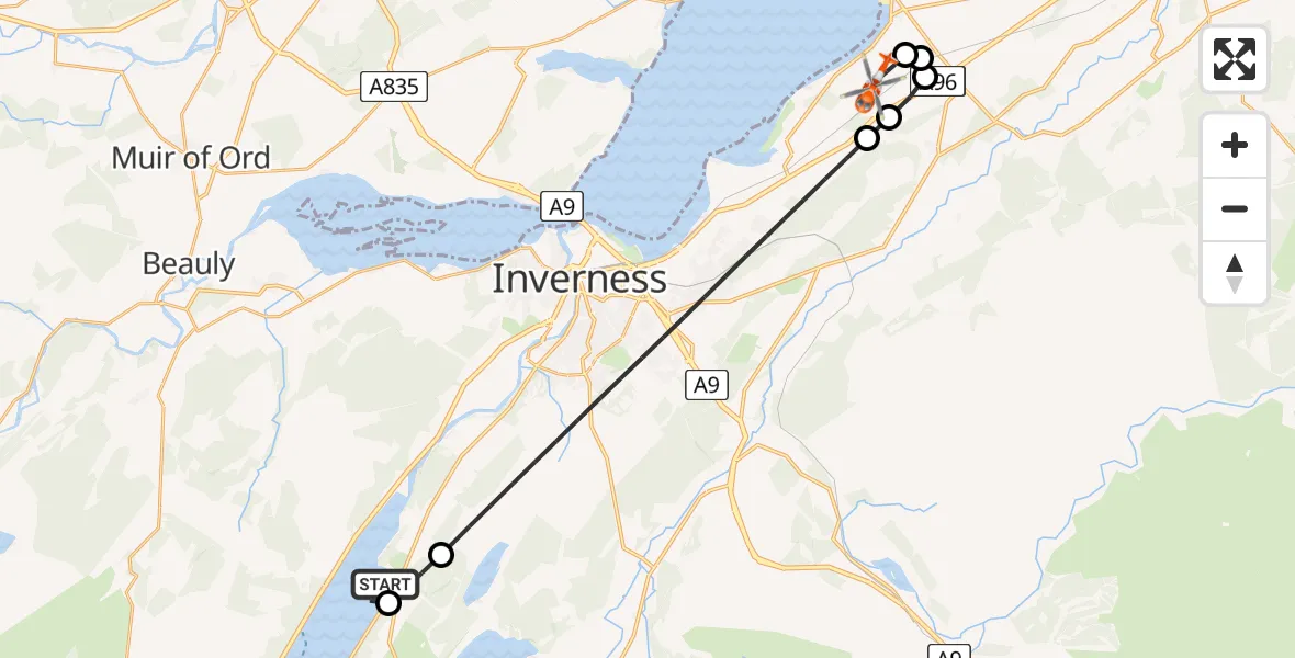 Flight route Coastguard Helicopter Loch Ness - Inverness Airport, 05 August 2026, 10:14
