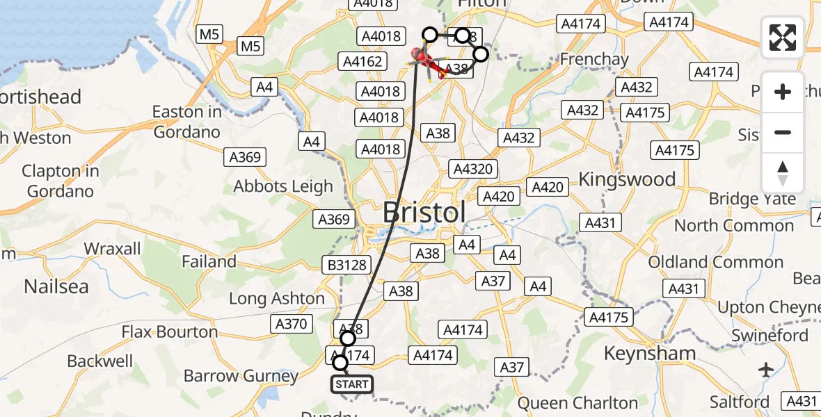 Flight route Air Ambulance Helicopter Bristol - Bristol, 05 August 2026, 10:14