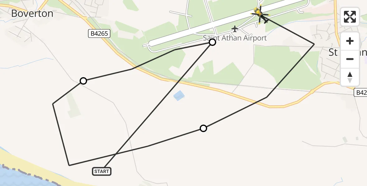 Flight route Police Helicopter Boverton - MOD St Athan, 05 August 2026, 10:31