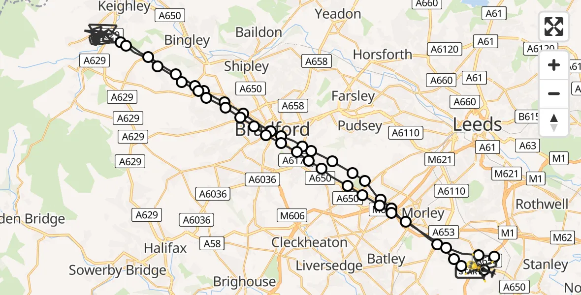 Flight route Police Helicopter East Ardsley - East Ardsley, 05 August 2026, 11:30