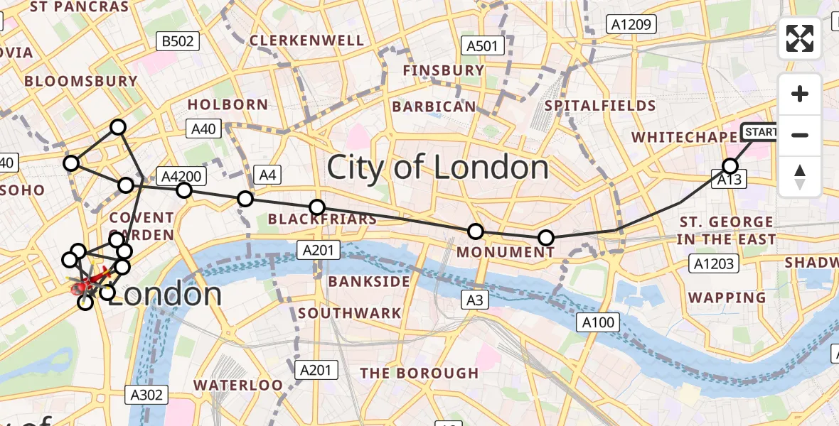 Flight route Air Ambulance Helicopter Royal London Hospital - Waterloo, 05 August 2026, 11:32