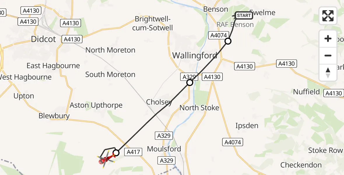 Flight route Air Ambulance Helicopter RAF Benson - South Oxfordshire, 05 August 2026, 11:48