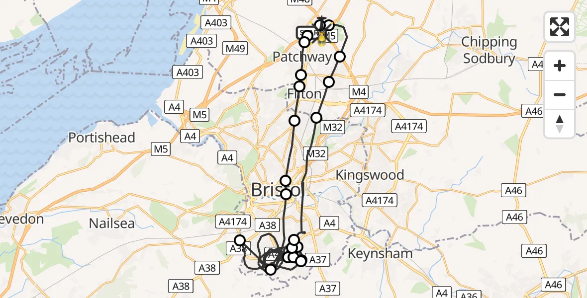 Flight route Police Helicopter Almondsbury Helicopter Base - Almondsbury Helicopter Base, 05 August 2026, 12:25