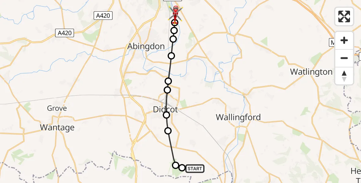Flight route Air Ambulance Helicopter South Oxfordshire - Sandford-on-Thames, 05 August 2026, 12:44