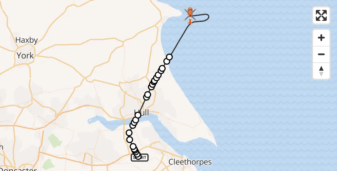 Flight route Coastguard Helicopter Humberside Airport - North Sea, 05 August 2026, 13:32