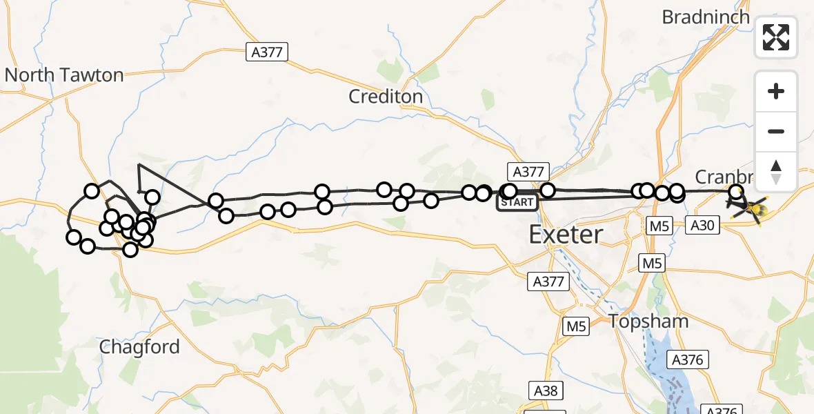 Flight route Police Helicopter Exeter - Rockbeare, 05 August 2026, 13:34