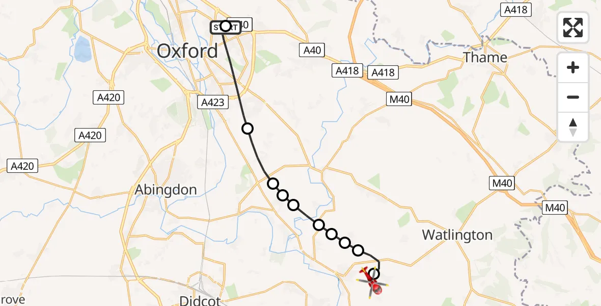Flight route Air Ambulance Helicopter John Radcliffe Hospital - RAF Benson, 05 August 2026, 13:46