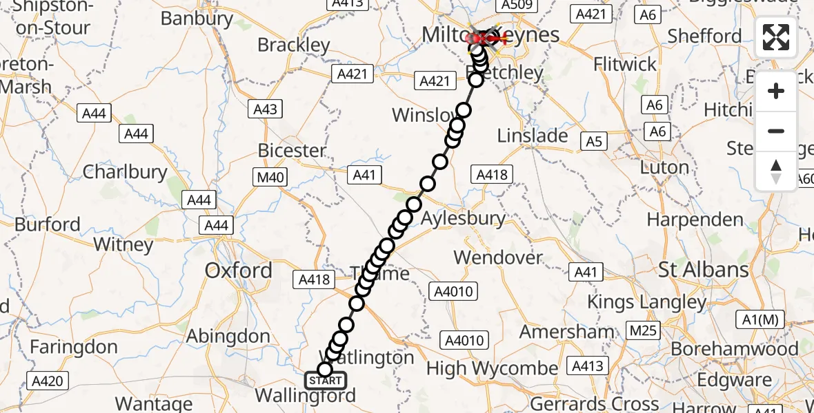 Flight route Air Ambulance Helicopter RAF Benson - Central Milton Keynes, 05 August 2026, 14:02