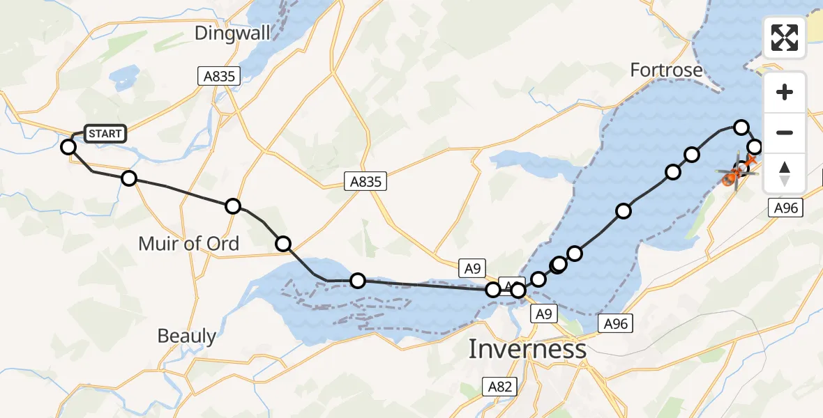 Flight route Coastguard Helicopter Maryburgh - Inverness, 05 August 2026, 14:03