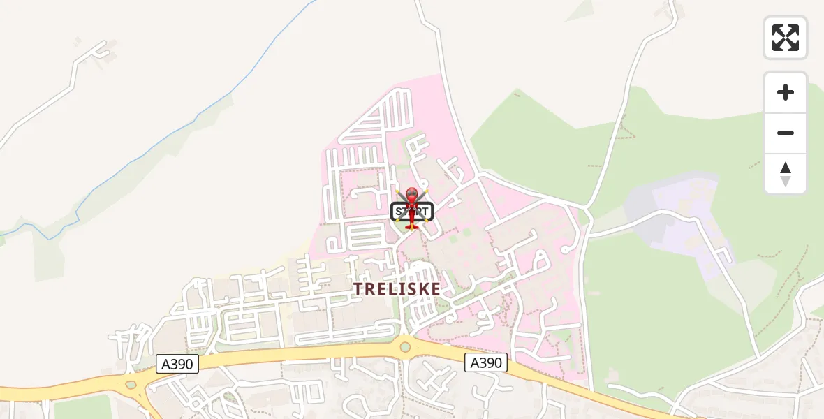 Flight route Air Ambulance Helicopter Treliske Hospital - Treliske Hospital, 05 August 2026, 14:05