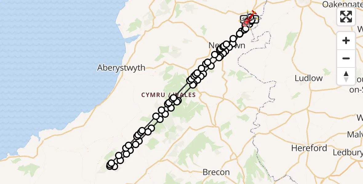 Flight route Air Ambulance Helicopter Welshpool Airport - Welshpool Airport, 05 August 2026, 14:10