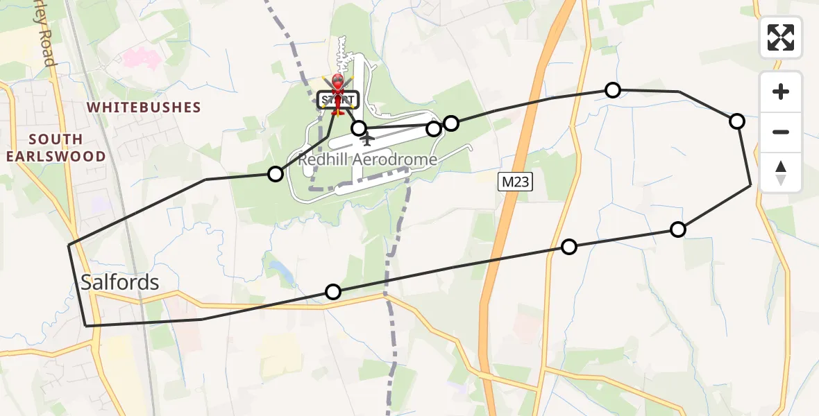 Flight route Air Ambulance Helicopter Redhill Aerodrome - Redhill Aerodrome, 05 August 2026, 14:18