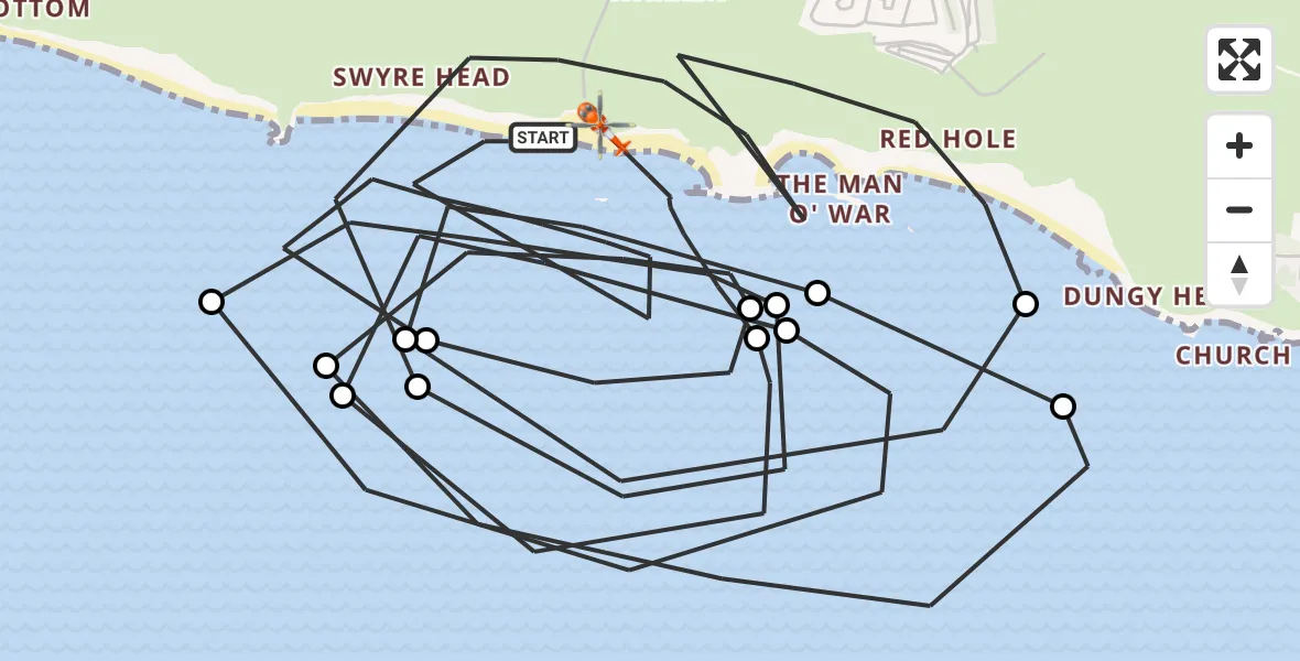Flight route Coastguard Helicopter West Lulworth - West Lulworth, 05 August 2026, 14:35