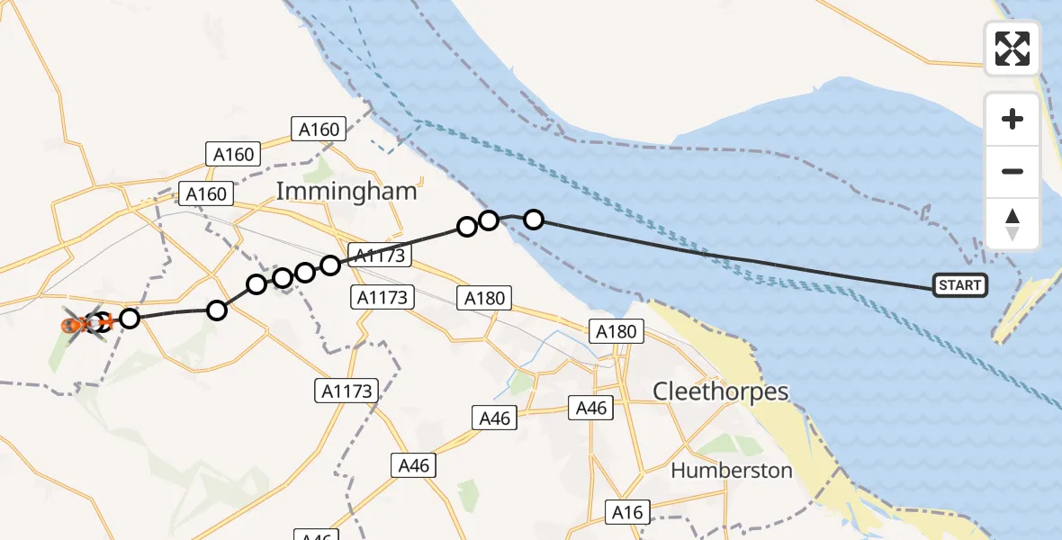 Flight route Coastguard Helicopter North Sea - Humberside Airport, 05 August 2026, 14:37