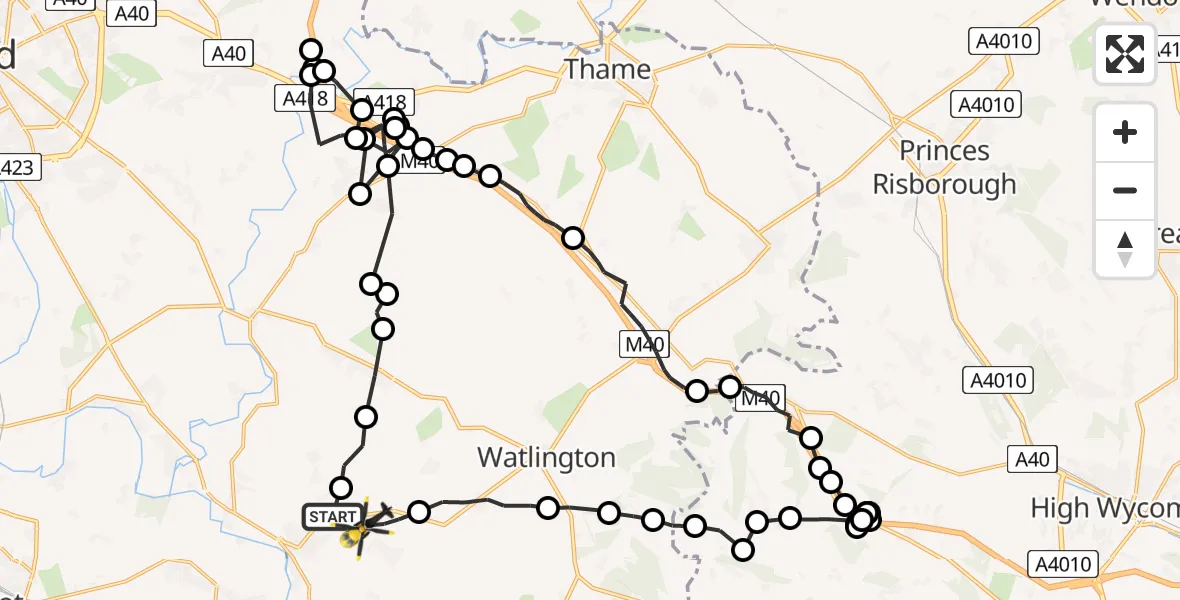 Flight route Police Helicopter Benson - Ewelme, 05 August 2026, 14:38