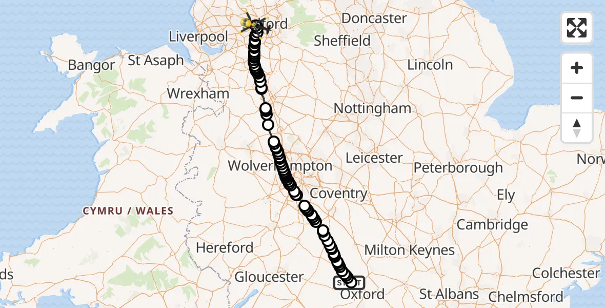 Flight route Police Helicopter Combe - Irlam, 05 August 2026, 15:01