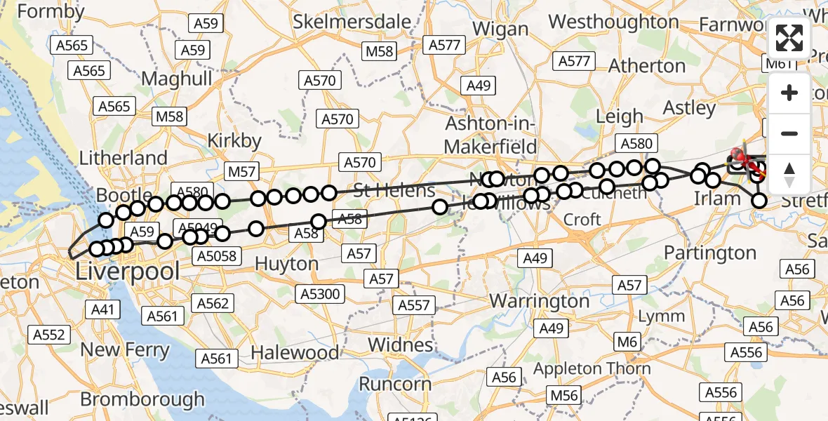 Flight route Air Ambulance Helicopter Manchester Barton Aerodrome - Manchester Barton Aerodrome, 05 August 2026, 15:22