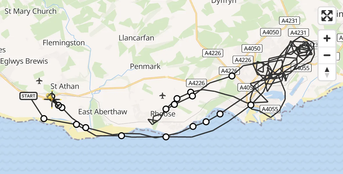 Flight route Police Helicopter MOD St Athan - MOD St Athan, 05 August 2026, 15:31