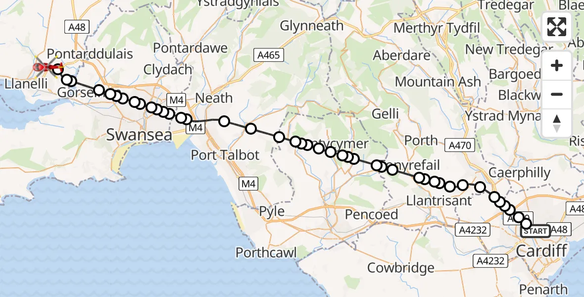 Flight route Air Ambulance Helicopter Birchgrove - Dafen, 05 August 2026, 15:40