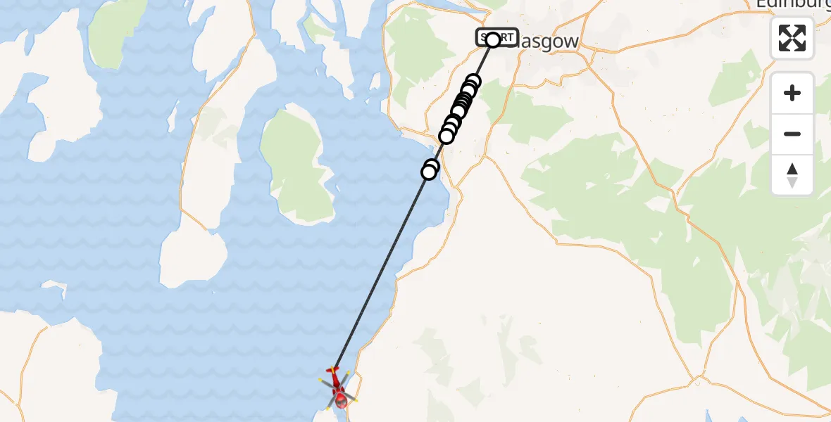 Flight route Air Ambulance Helicopter Glasgow Airport - Inner Seas, 05 August 2026, 16:09