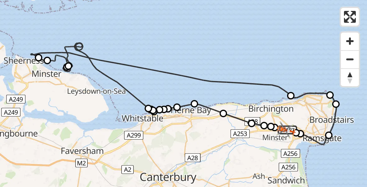 Flight route Coastguard Helicopter Manston Airport - Manston Airport, 05 August 2026, 16:49