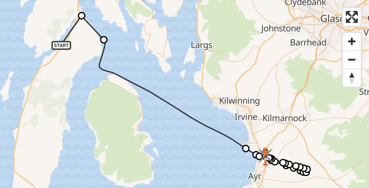 Flight route Coastguard Helicopter Torinturk - Glasgow Prestwick Airport, 05 August 2026, 18:49