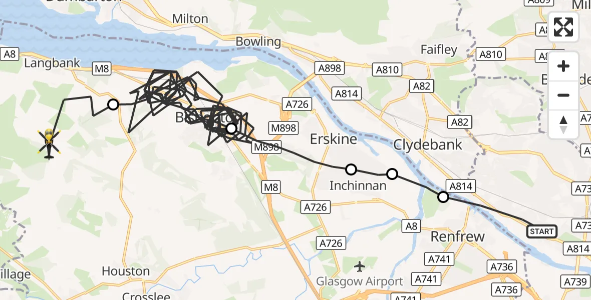Flight route Police Helicopter Glasgow - Renfrewshire, 05 August 2026, 18:50