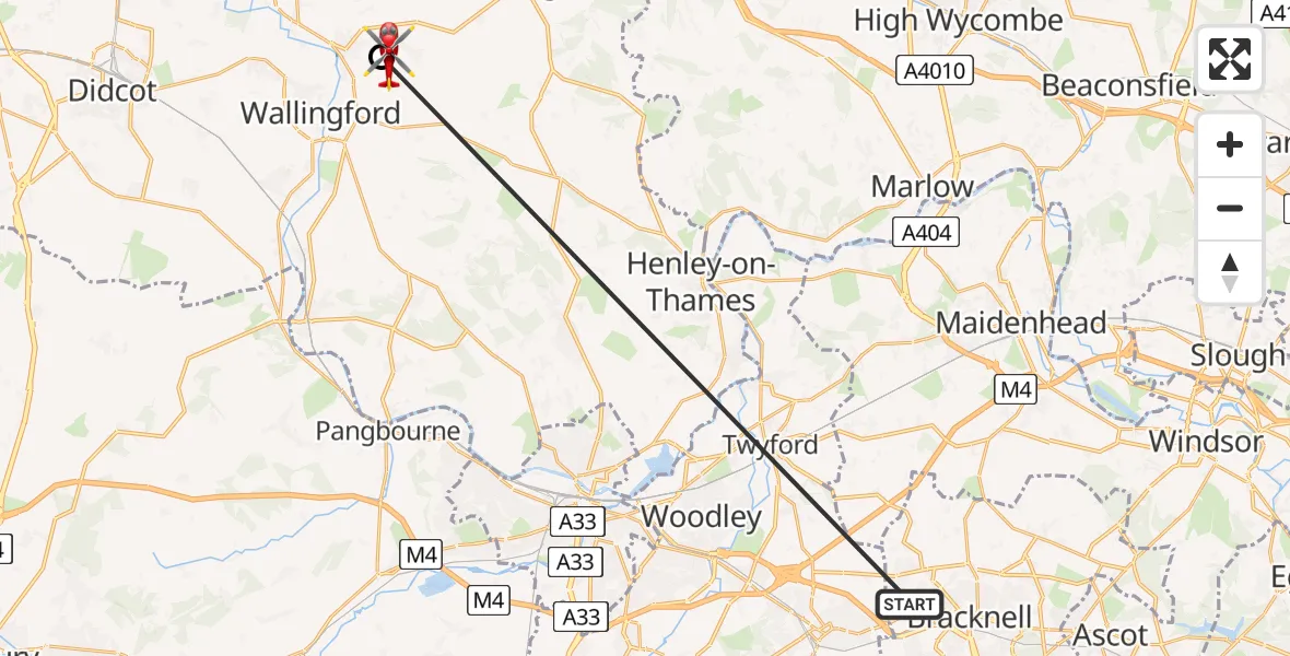 Flight route Air Ambulance Helicopter Binfield - RAF Benson, 05 August 2026, 18:55