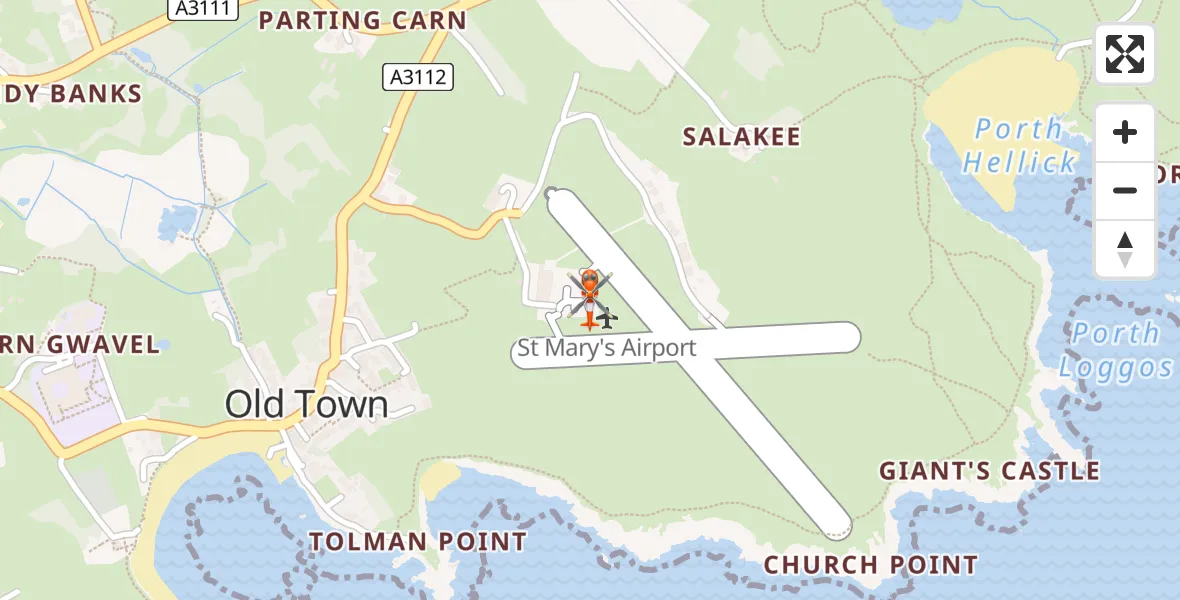 Flight route Coastguard Helicopter St. Mary's Airport - St. Mary's Airport, 05 August 2026, 20:12