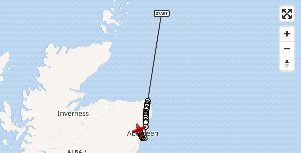 Flight route Air Ambulance Aircraft North Sea - Aberdeen International Airport, 05 August 2026, 20:31