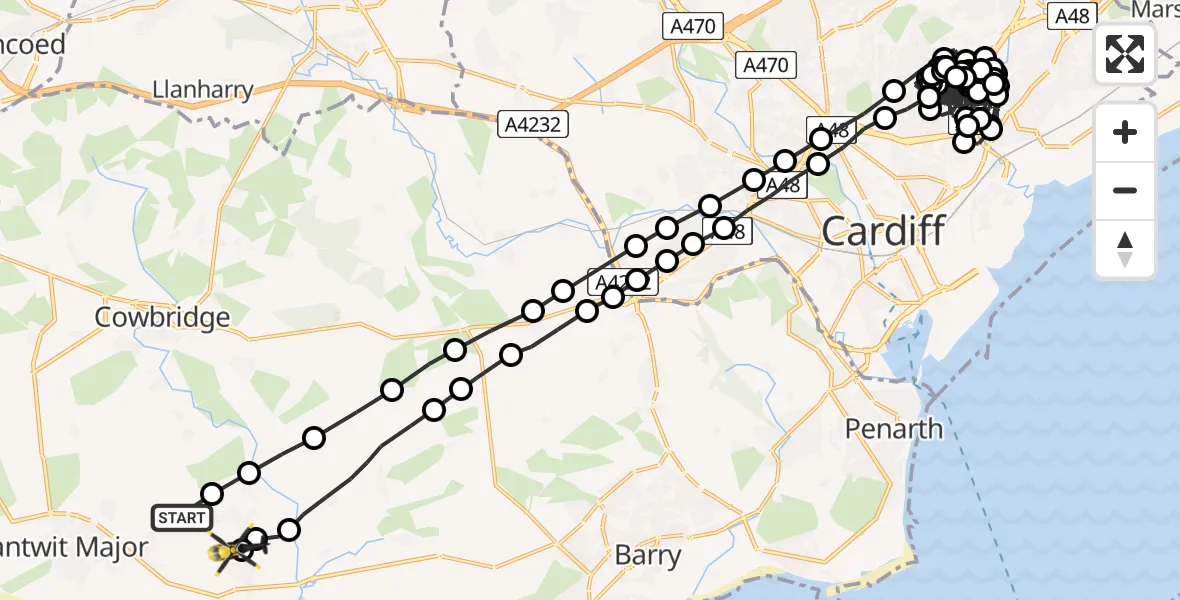 Flight route Police Helicopter MOD St Athan - MOD St Athan, 05 August 2026, 20:54