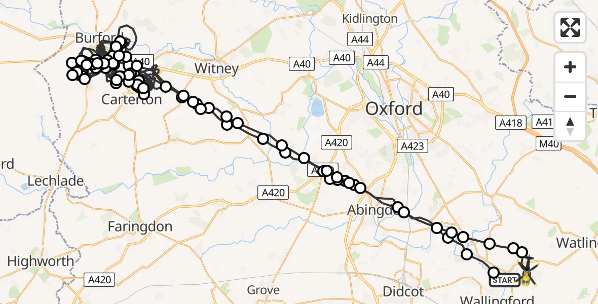 Flight route Police Helicopter Benson - RAF Benson, 05 August 2026, 21:05