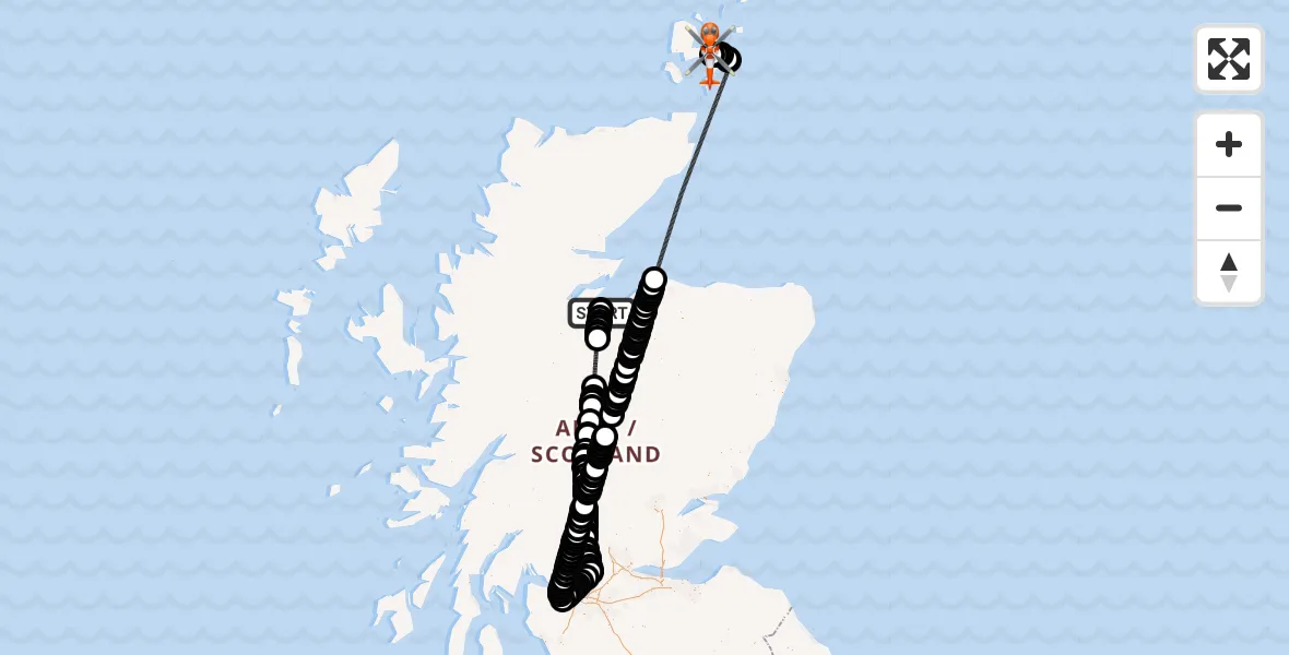 Flight route Coastguard Helicopter Inverness Airport - Kirkwall Airport, 05 August 2026, 21:09