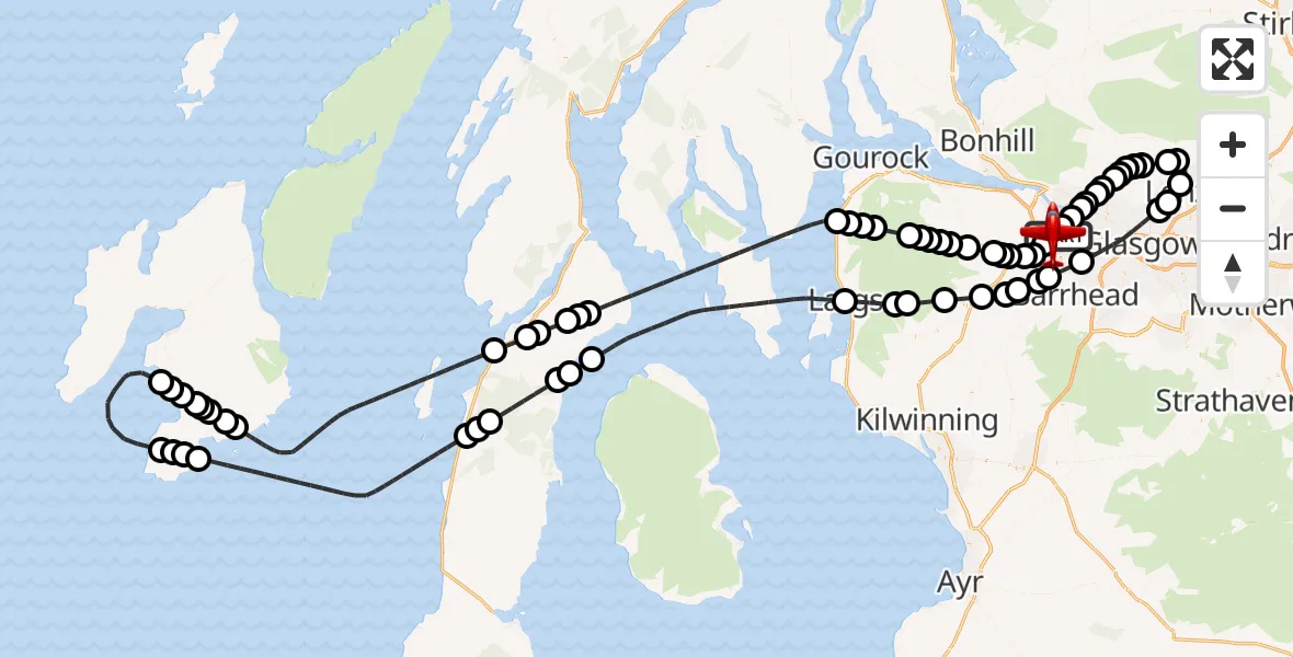 Flight route Air Ambulance Aircraft Glasgow Airport - Glasgow Airport, 05 August 2026, 21:48