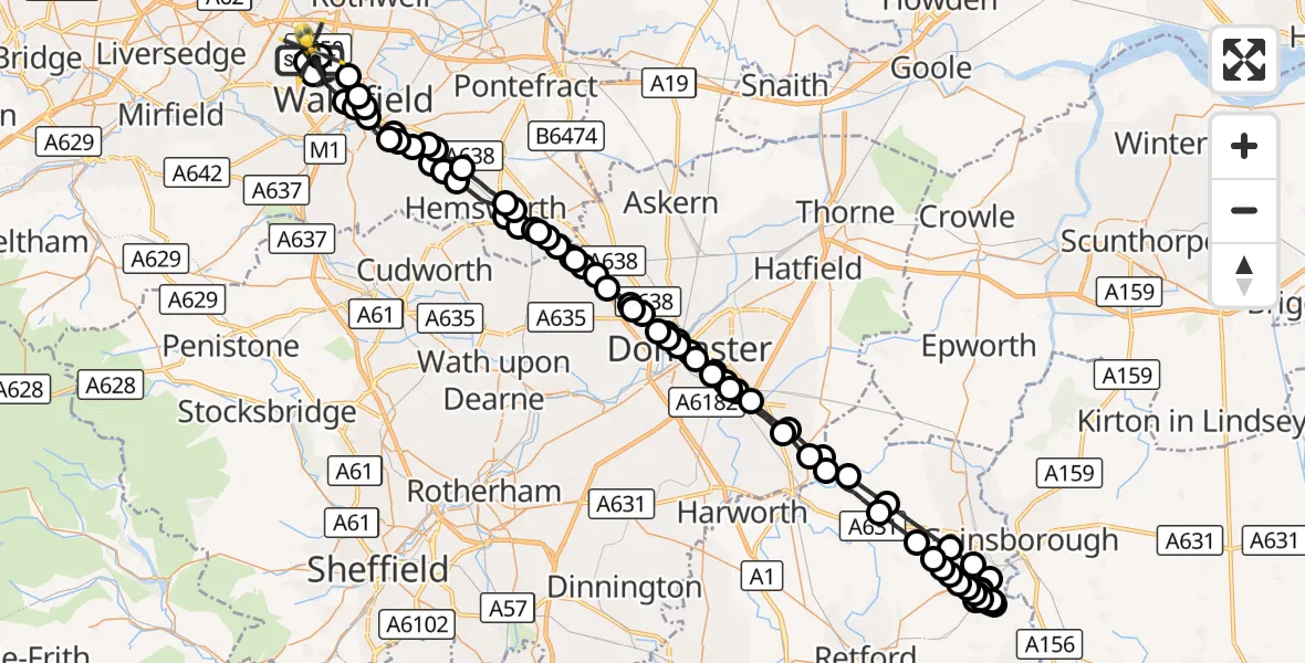 Flight route Police Helicopter East Ardsley - East Ardsley, 05 August 2026, 22:17